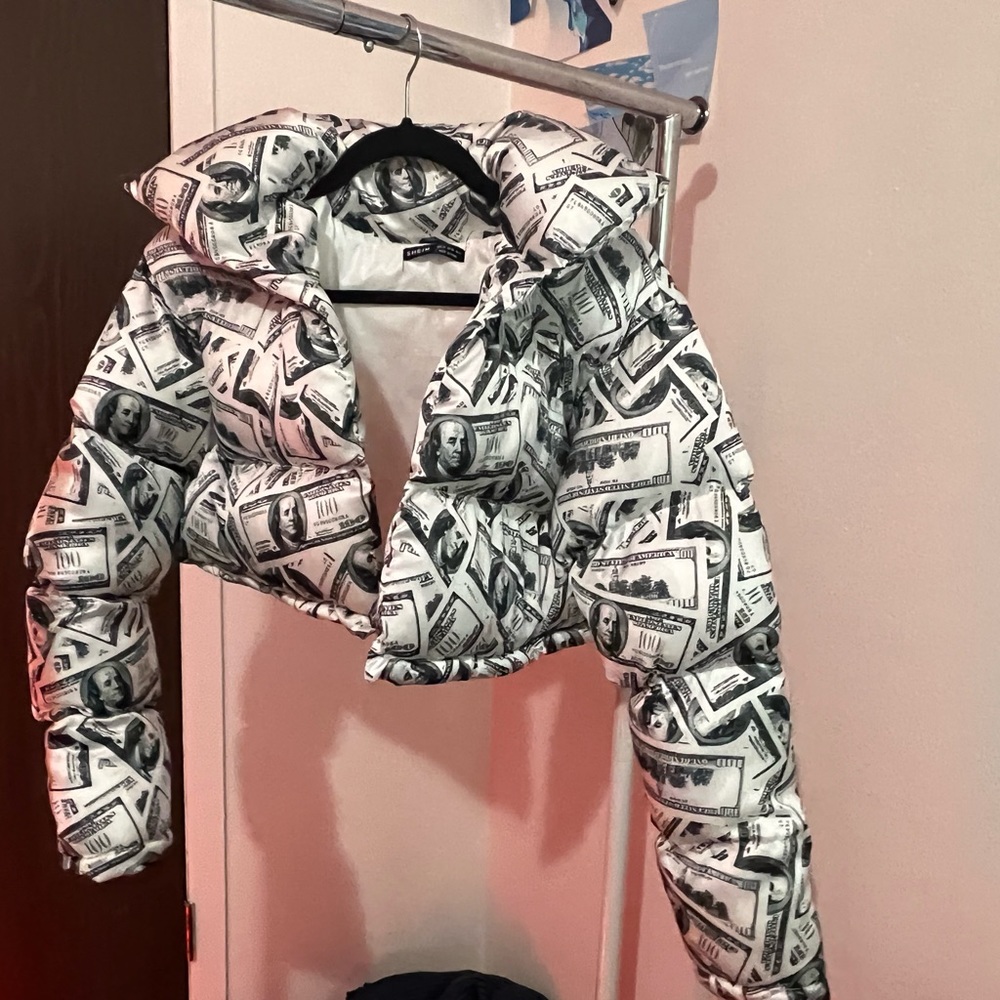 Money designed puffer jacket from shein.